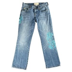 Z. Cavaricci Women's Vintage Y2K Floral Embroidered Crop Jeans Size 9 Stretch